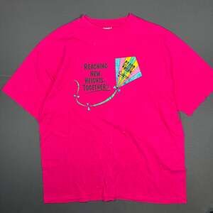 Vintage 90s Hanes Beefy T Shirt Mens XXL Neon Pink Globe Cairns Kite Made in USA